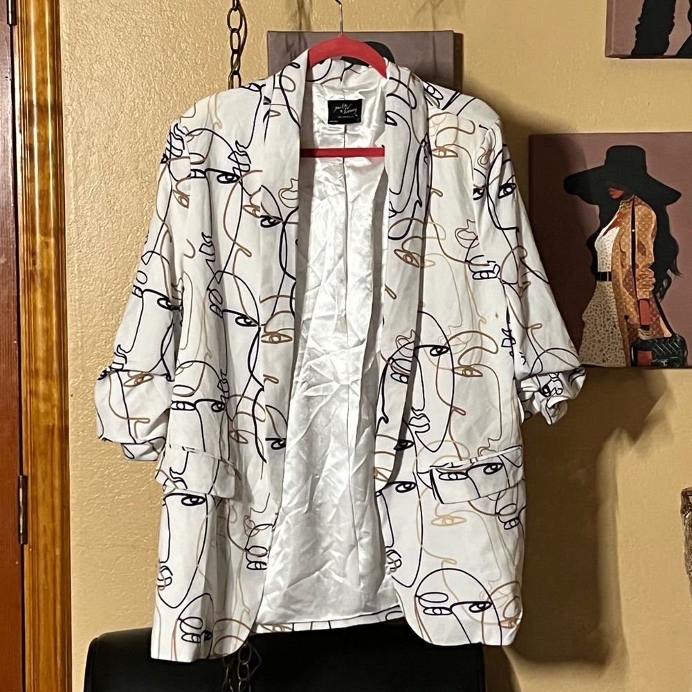 Ashley Stewart White Abstract Print Blazer